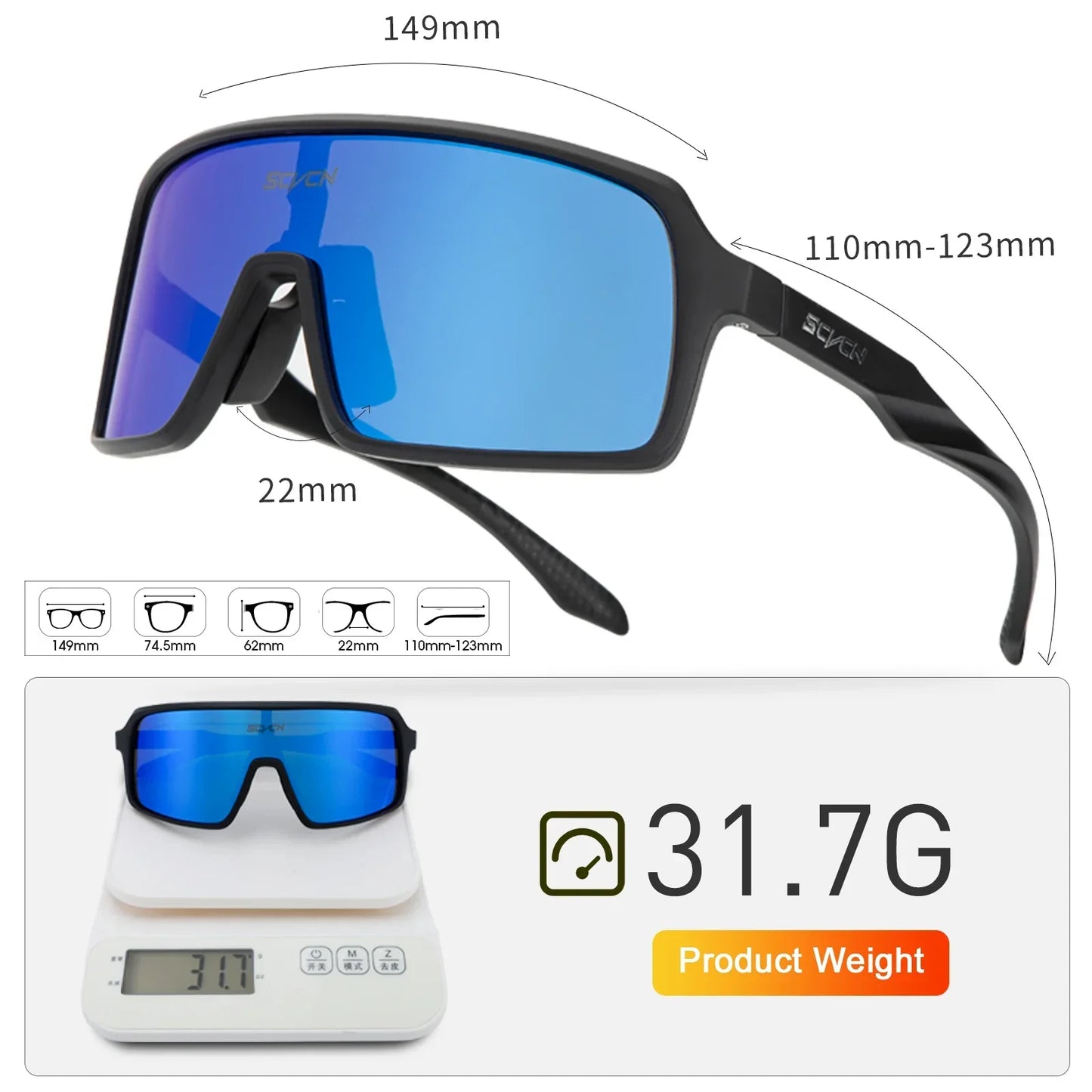 Lentes de sol SCVCN, Ciclismo de montaña o de carretera, Running, Padel, Trekking, Esqui, Pesca, Golf, deportes al aire libre.