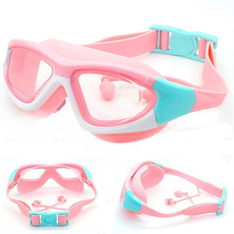 Lentes de natación para niños y niñas de alta definición antivaho, montura grande y cómodas