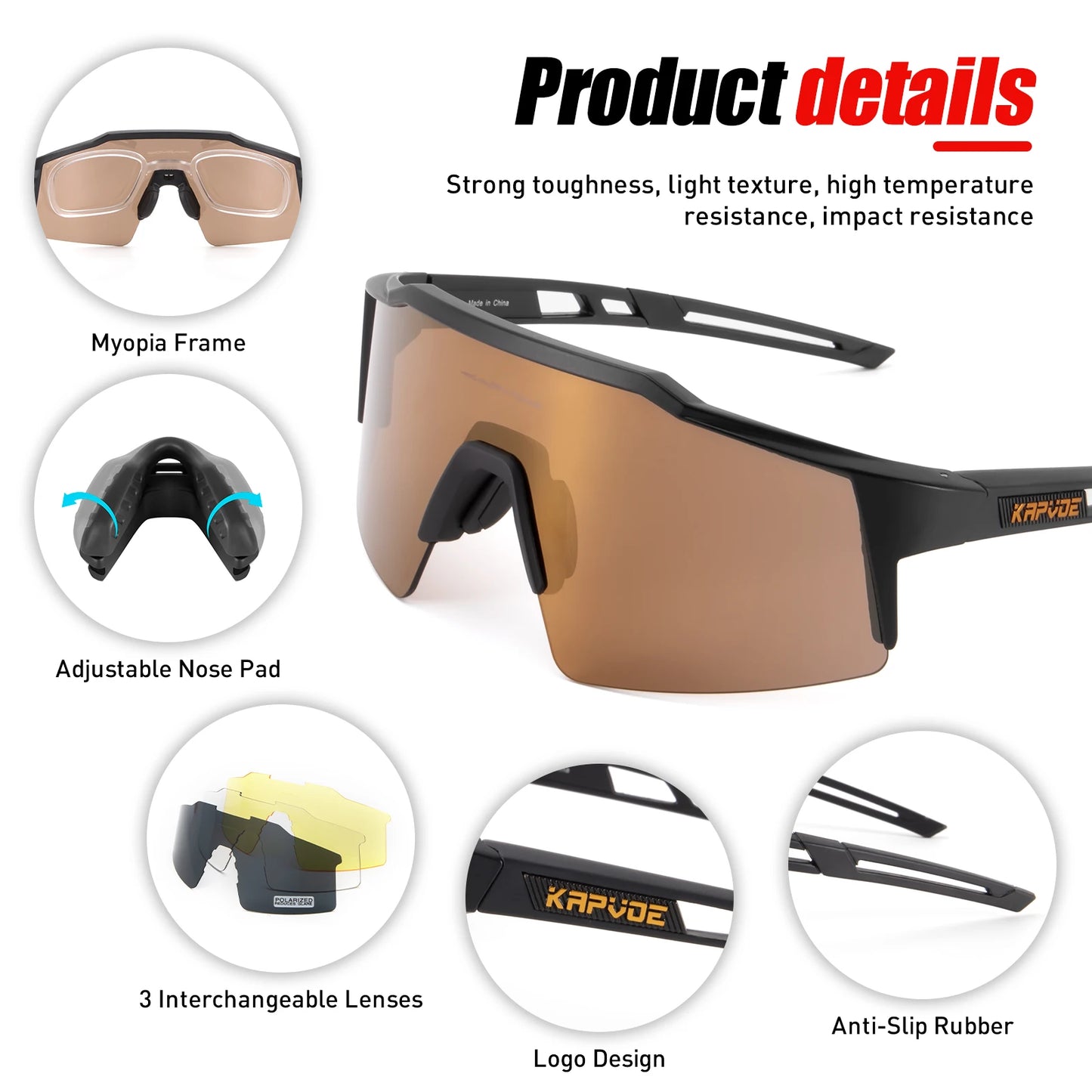 Kapvoe Lentes profesionales de sol polarizadas para ciclismo de montaña, ciclismo carretera, running, Padel, deportes al aire libre para hombre y mujer