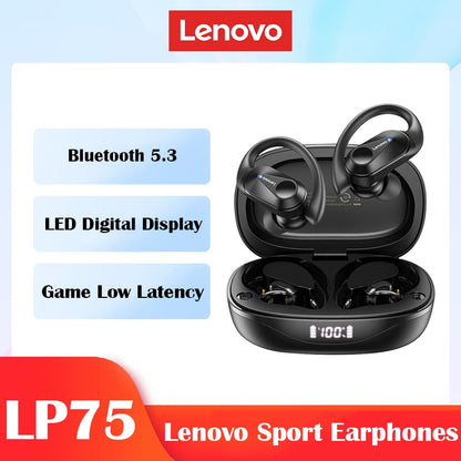 Audífonos Lenovo Deportivos Inalámbricos LP75, con Micrófono, Resistentes al Agua, Reducción del Ruido, Estéreo de Alta Fidelidad, Bluetooth 5.3